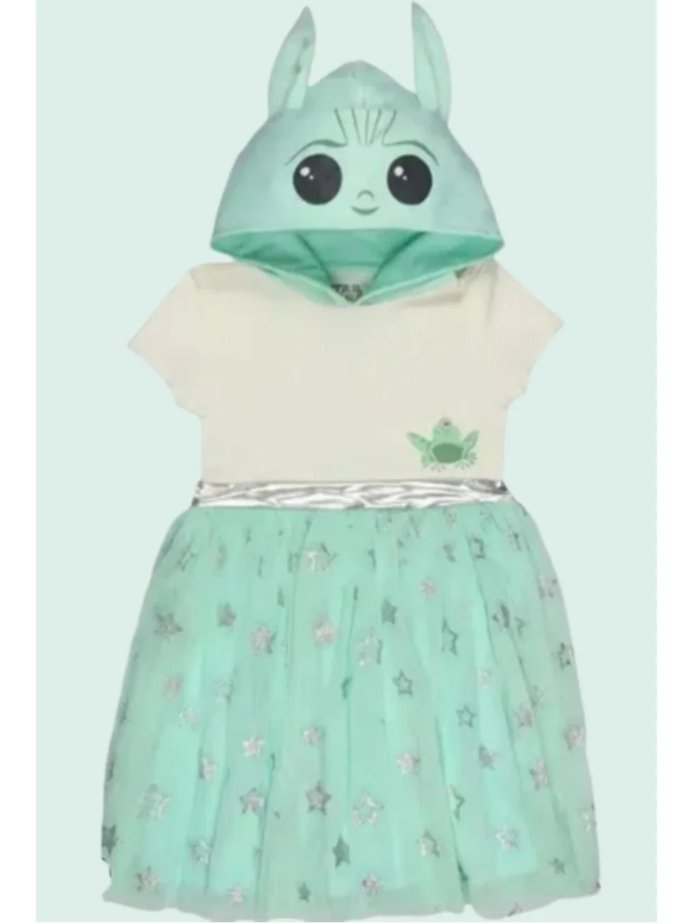 Star Wars Grogu Baby Yoda Dress Girls 2X Mint Green Hooded Tulle Dress - Picture 2 of 11
